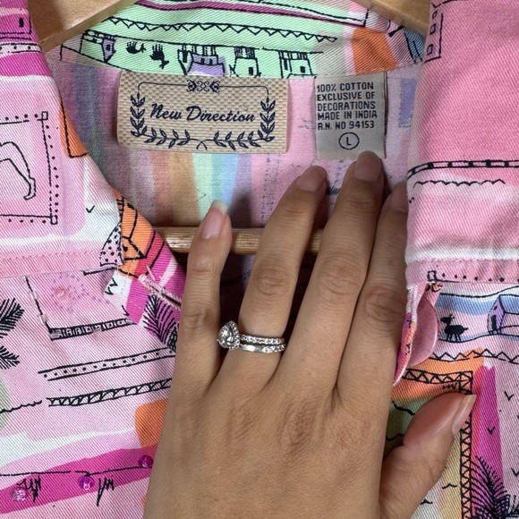 New‎ Direction Artsy Vacation Novelty Print Beaded Pink Blazer Jacket Sz Large - Picture 6 of 6